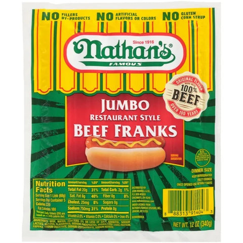 Nathan's Famous Franks Jumbo Beef Hot Dogs, 5 count