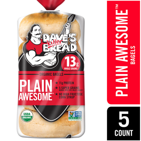 Dave's Killer Bread Plain Awesome Organic Bagels, 5 count