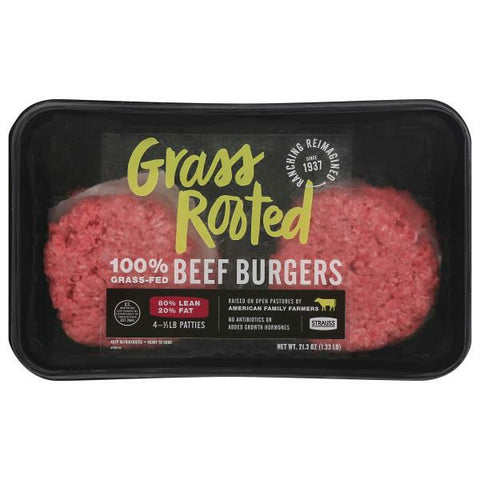 Strauss Grass Fed 80% Lean Burgers, 4 count